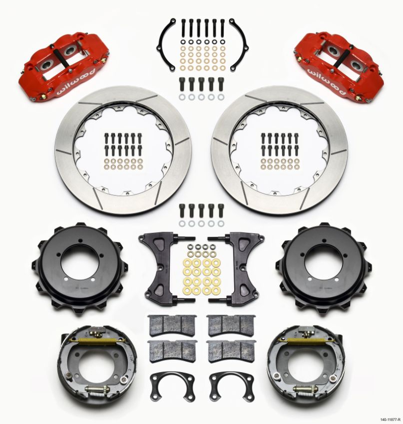 Wilwood 140-11877-R Narrow Superlite 4R Rear Kit 12.88in Drilled Red Speedway Eng Floater w/ New Style End