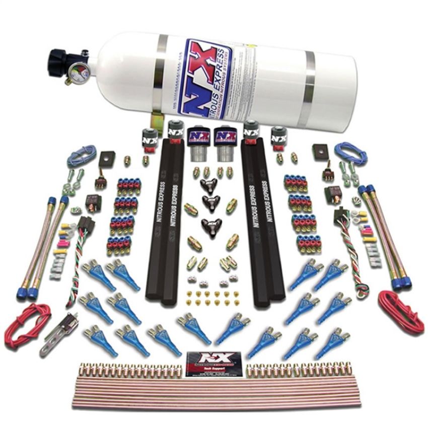 Nitrous Express 90208-10 SHARK DUAL STG/GAS/RAILS 16 NZLS (200-1200HP) W/ 10LB BOTTLE