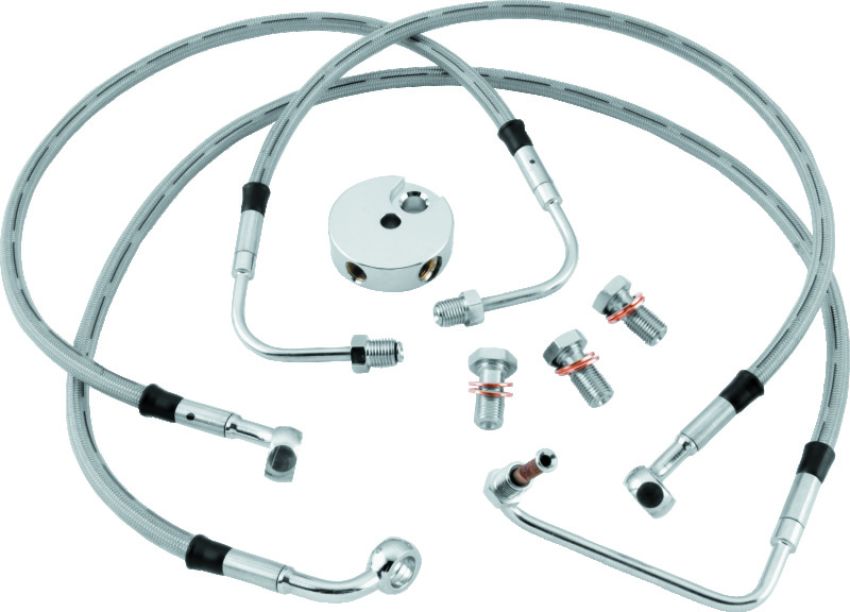 TwinPower 035898 Twin Power 96-07 FLHT Models Stainless Steel Dot Brake Line Kit Front Stock Length