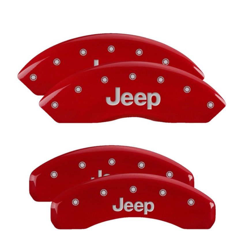 MGP 42007SJEPRD 4 Caliper Covers Engraved Front & Rear JEEP Red finish silver ch