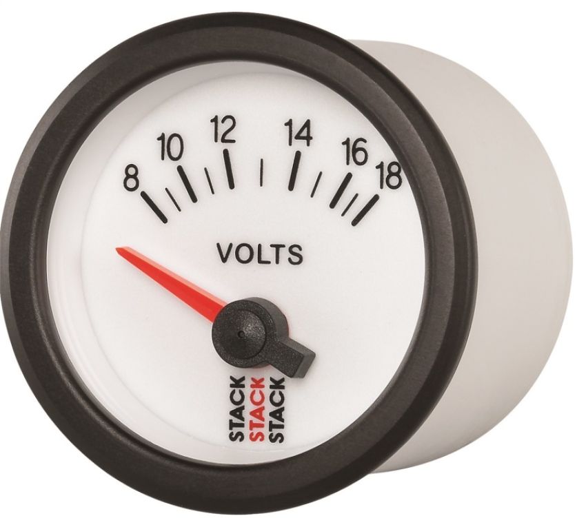 AutoMeter ST3266 Stack 52mm 8-18V Electric Battery Voltage Gauge - White