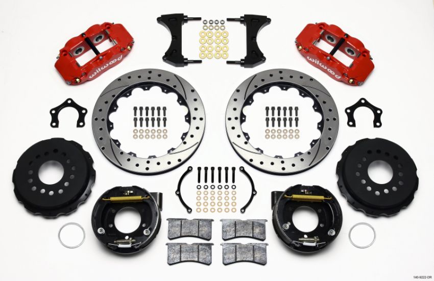 Wilwood 140-9222-DR Narrow Superlite 4R Rear P-Brk Kit 12.88in Drilled Red Mopar/Dana 2.36in Off w/Snap Ring