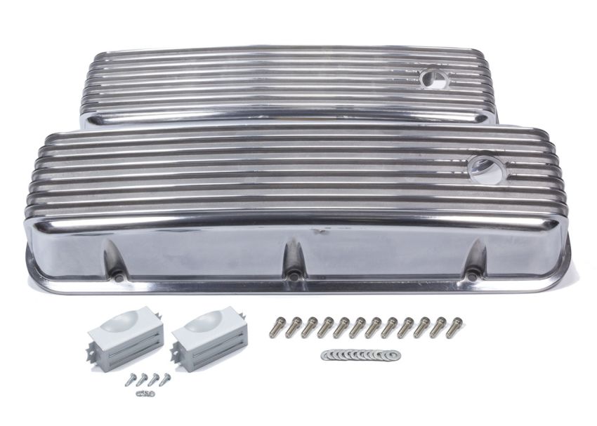 MR. GASKET MRG6859G BBC Cast Alm Valve Cover Set Finned Style Pol.