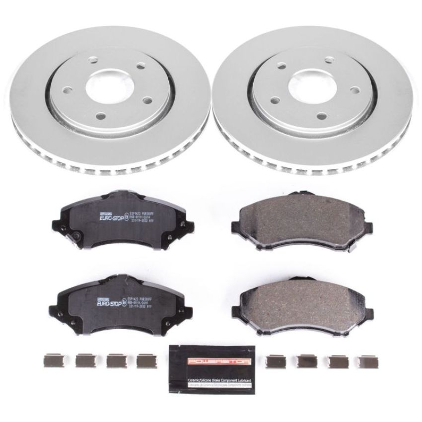 PowerStop ESK3118 Genuine Geomet Coated Rotors, ECE-R90 Brake Pads + Hardware Kit