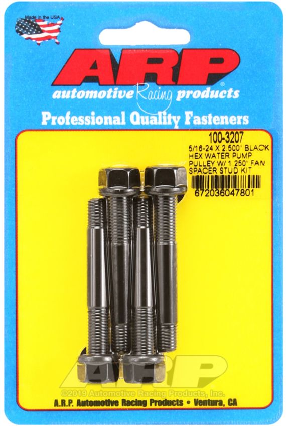 ARP 100-3207 5/16-24 X 2.500 Black Hex Water Pump Pulley w/ 1.250in Fan Spacer Stud Kit