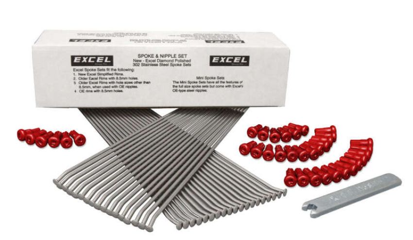 Excel XS8-48197R Rear Spoke/Red Nipple Set (w/ Wrench) - 8 Gauge / 36 Qty - Red