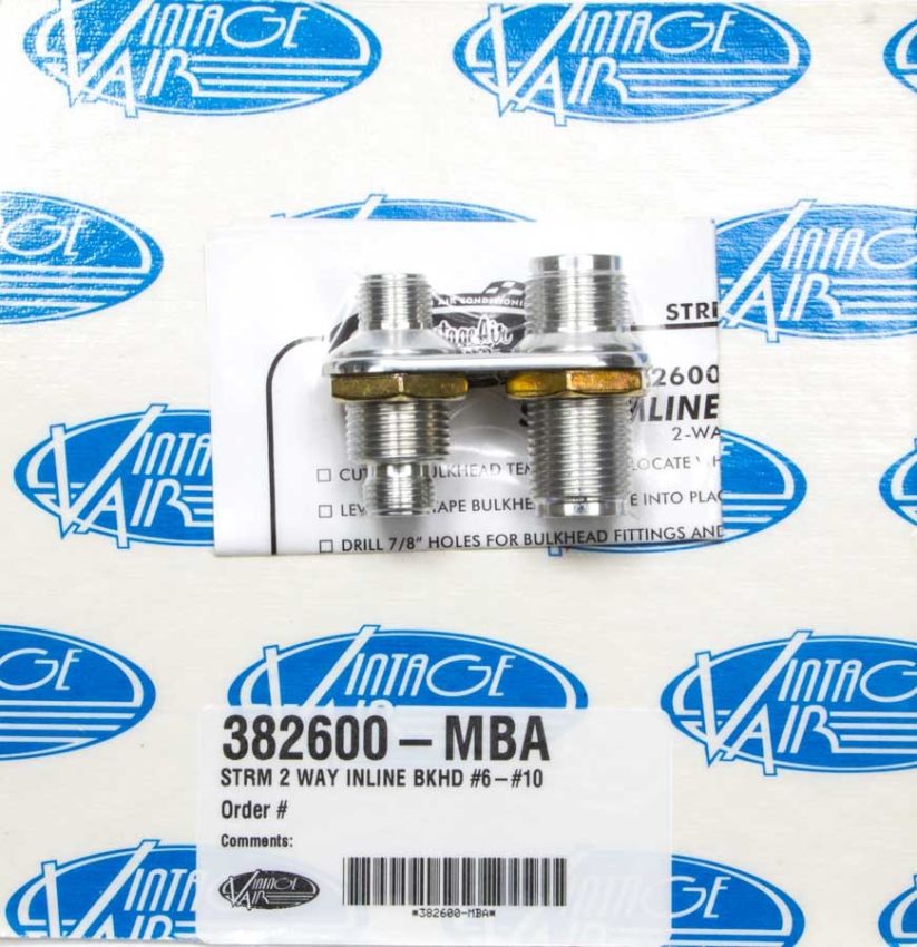 VINTAGE AIR VIN382600-MBA 2 Way In Line Bulkhead #6 and #10 O-Ring