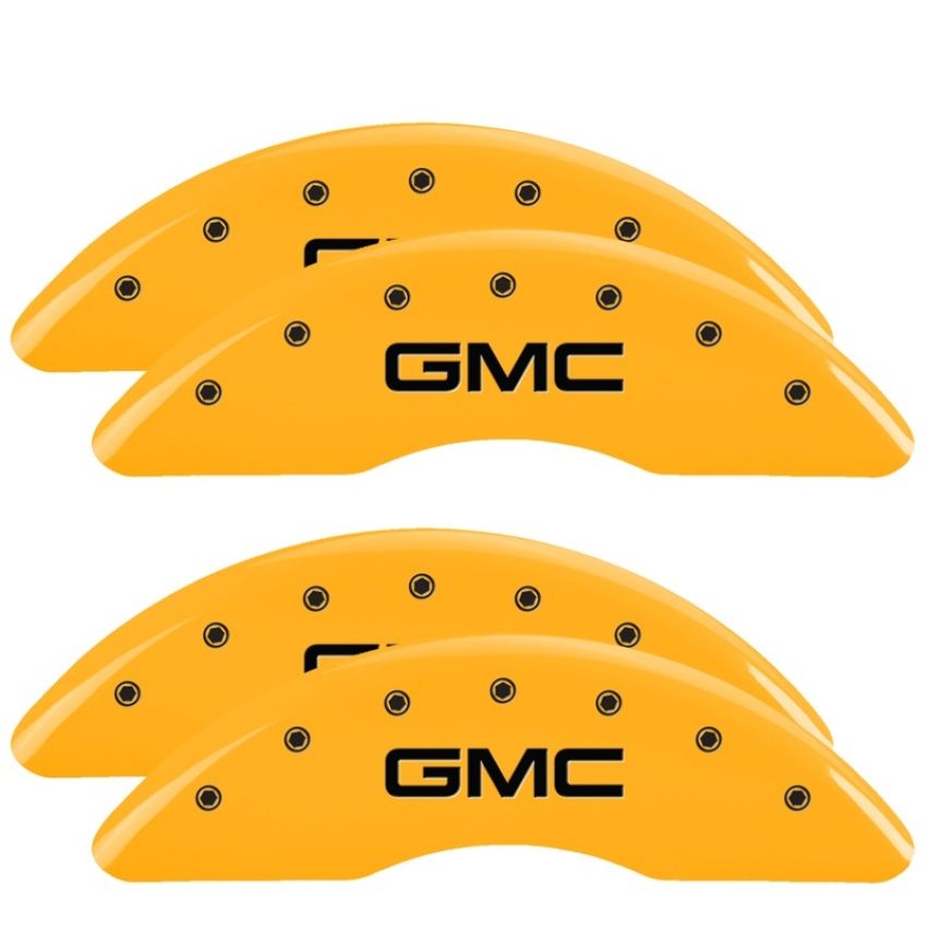 MGP 34003SGMCYL 4 Caliper Covers Engraved Front & Rear GMC Yellow finish black ch