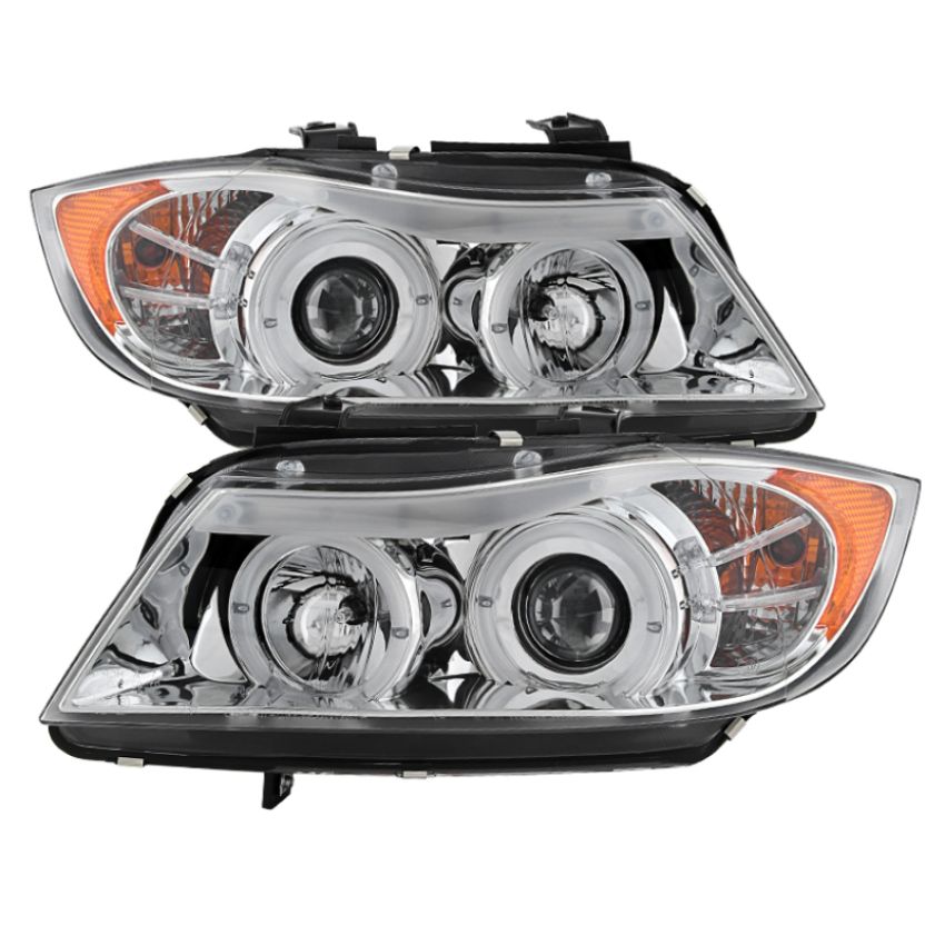 SPYDER 5009012 Projector Headlights - LED Halo - Amber Reflector - Eyebrow Bulb - Chrome