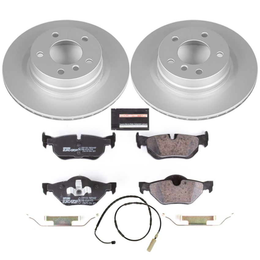 PowerStop ESK5981 Genuine Geomet Coated Rotors, ECE-R90 Brake Pads + Hardware Kit