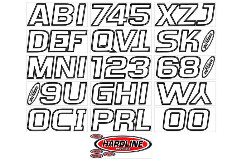 Hardline WHBLK700 Boat Lettering Registration Kit 3 in. - 700 White/Black