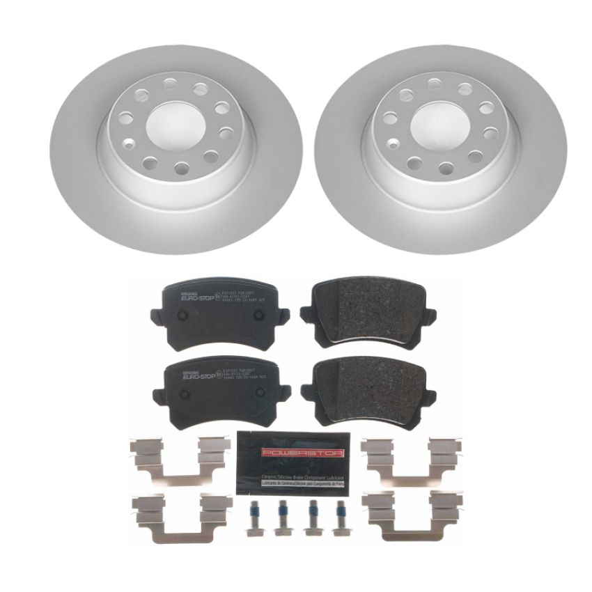 PowerStop ESK7811 Genuine Geomet Coated Rotors, ECE-R90 Brake Pads + Hardware Kit