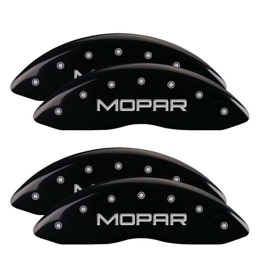 MGP 12203SMOPBK 4 Caliper Covers Engraved Front & Rear MOPAR Black finish silver ch