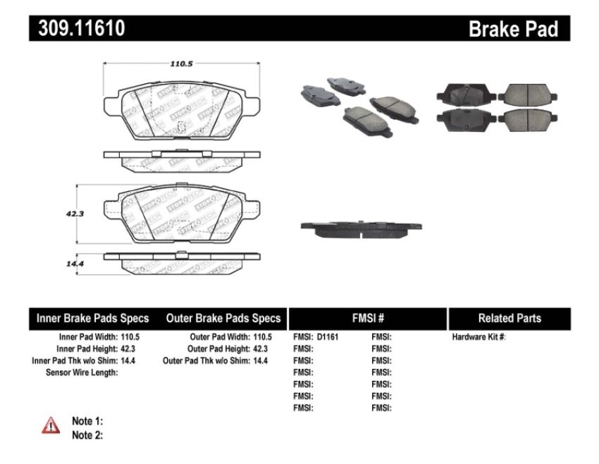 Stoptech 309.11610 Performance 06-07 Mazdaspeed 6 Rear Brake Pads