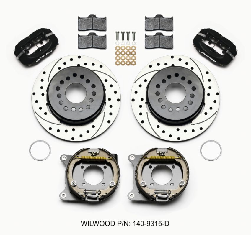 Wilwood 140-9315-D Forged Dynalite P/S Park Brake Kit Drilled 12 Bolt 2.75in offset Staggered Shock