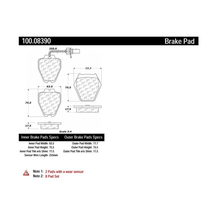 CENTRIC PARTS 100.08390 Centric Original Equipment Formula Brake Pads with Hardware