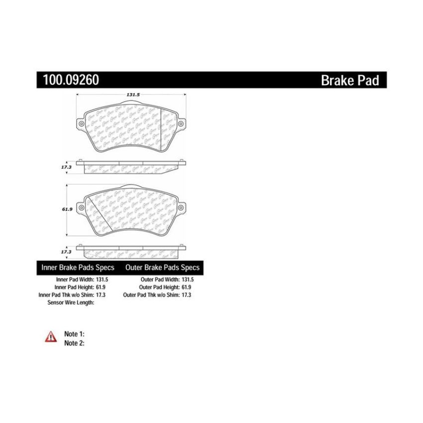 CENTRIC PARTS 100.09260 Centric Original Equipment Formula Brake Pads with Hardware