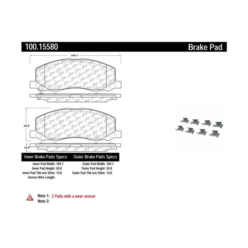 CENTRIC PARTS 100.15580 Centric Original Equipment Formula Brake Pads with Hardware