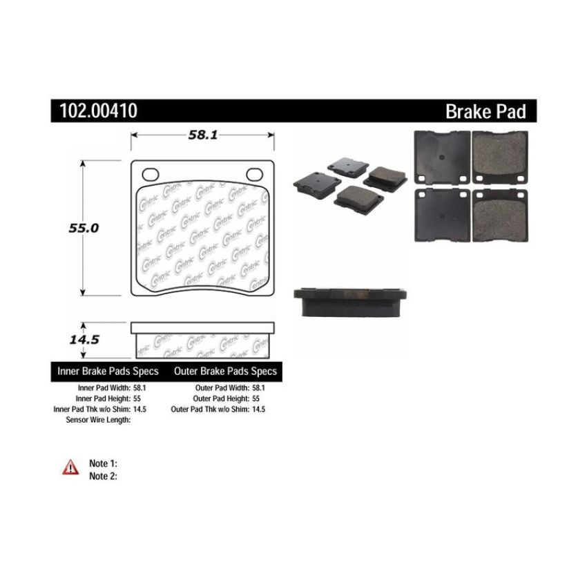 CENTRIC PARTS 102.00410 C-Tek Semi-Metallic Brake Pads with Shims