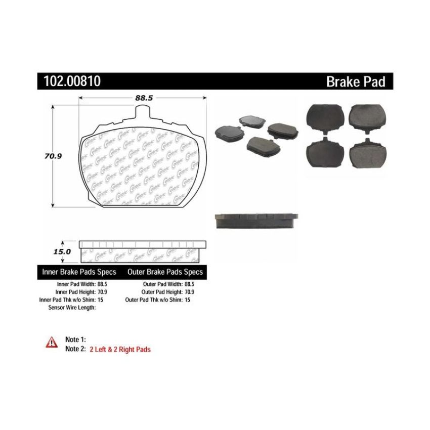 CENTRIC PARTS 102.00810 C-Tek Semi-Metallic Brake Pads with Shims