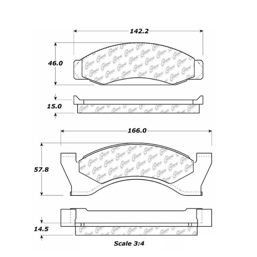 CENTRIC PARTS 102.00900 C-Tek Semi-Metallic Brake Pads with Shims