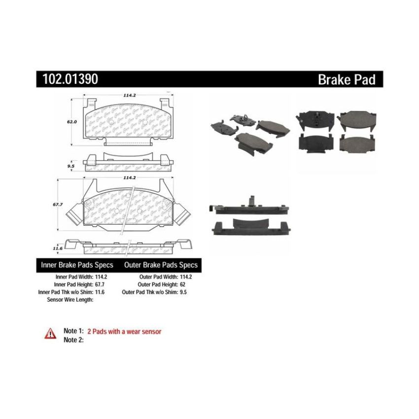 CENTRIC PARTS 102.01390 C-Tek Semi-Metallic Brake Pads with Shims