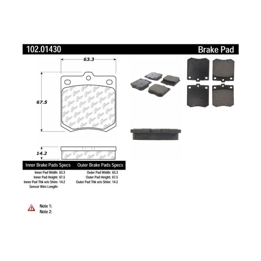 CENTRIC PARTS 102.01430 C-Tek Semi-Metallic Brake Pads with Shims