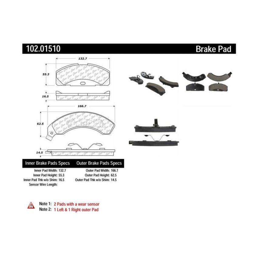 CENTRIC PARTS 102.01510 C-Tek Semi-Metallic Brake Pads with Shims