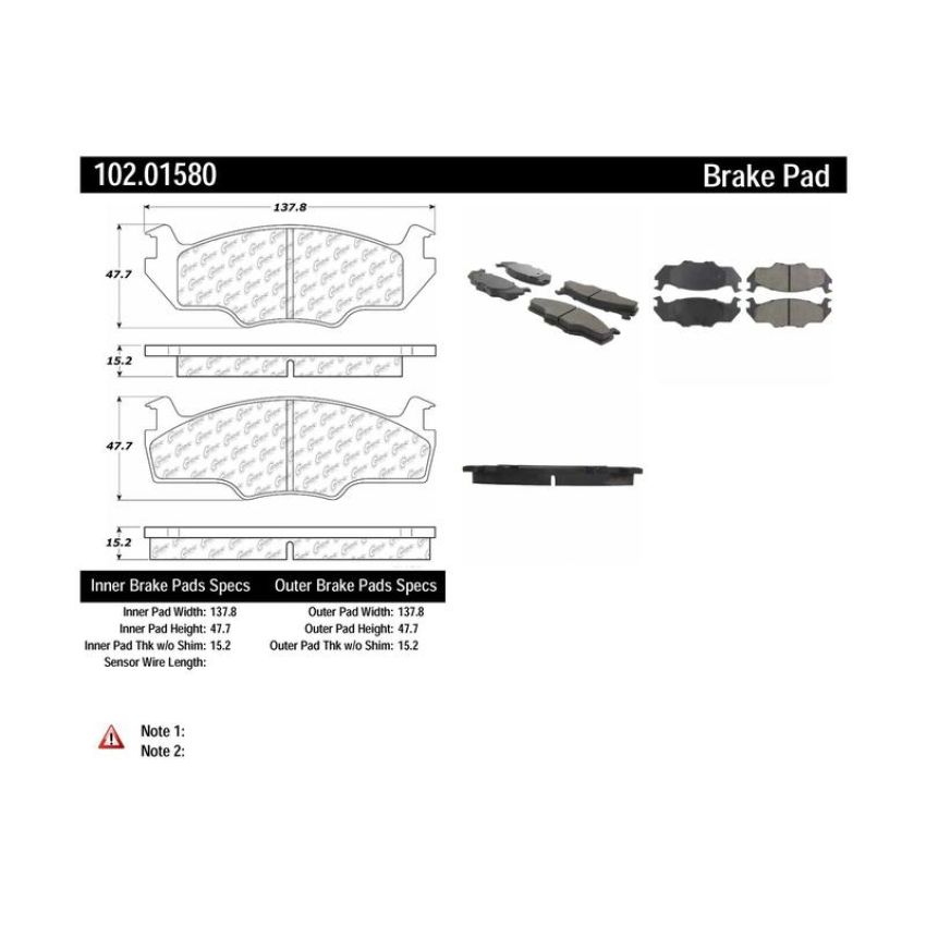 CENTRIC PARTS 102.01580 C-Tek Semi-Metallic Brake Pads with Shims