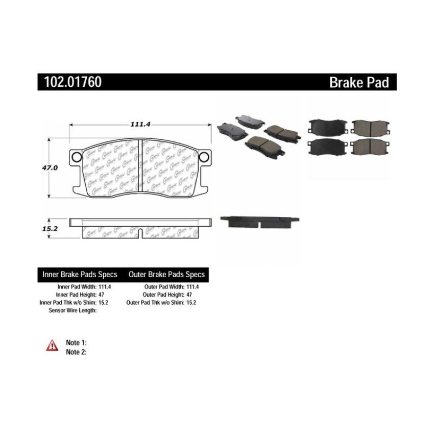 CENTRIC PARTS 102.01760 C-Tek Semi-Metallic Brake Pads with Shims
