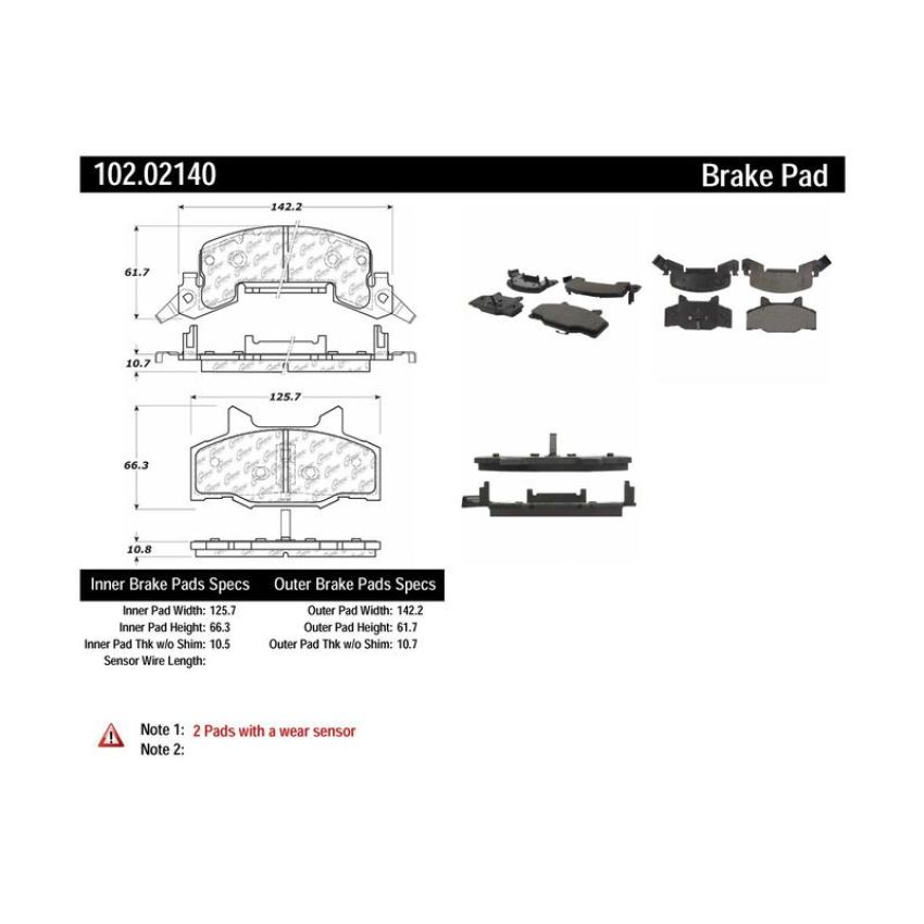 CENTRIC PARTS 102.02140 C-Tek Semi-Metallic Brake Pads with Shims