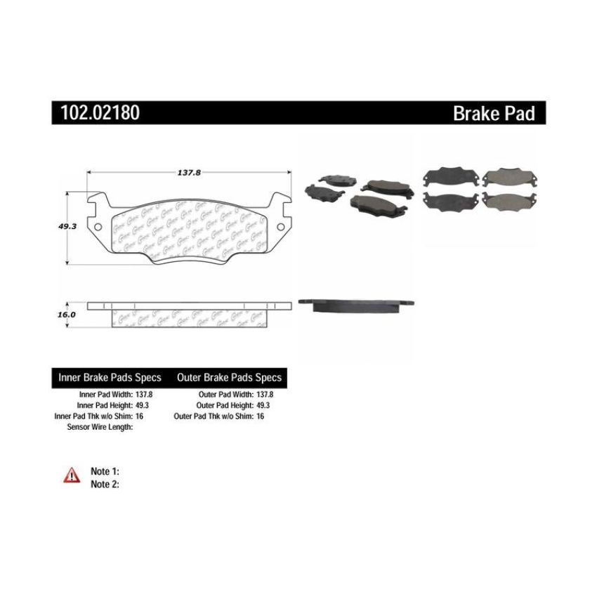 CENTRIC PARTS 102.02180 C-Tek Semi-Metallic Brake Pads with Shims