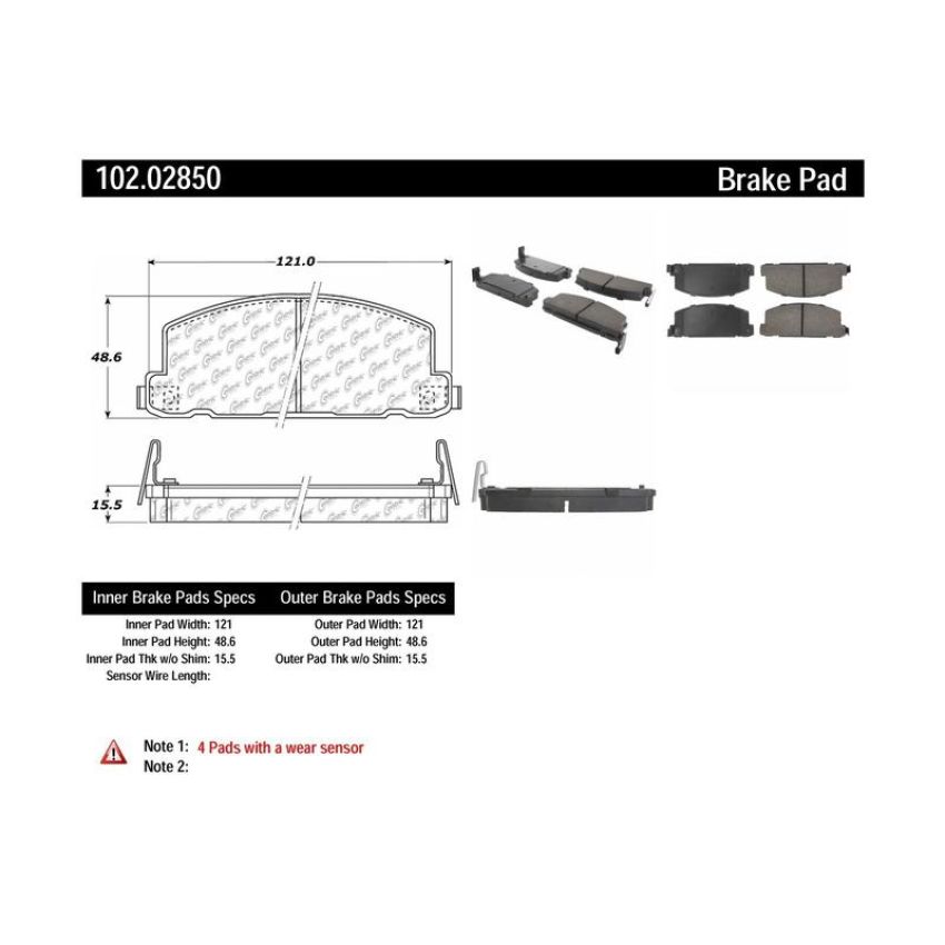 CENTRIC PARTS 102.02850 C-Tek Semi-Metallic Brake Pads with Shims