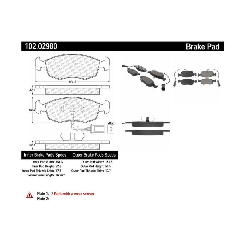 CENTRIC PARTS 102.02980 C-Tek Semi-Metallic Brake Pads with Shims