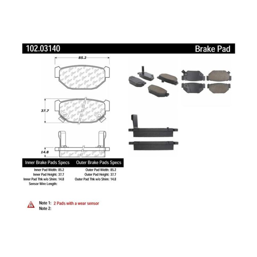 CENTRIC PARTS 102.03140 C-Tek Semi-Metallic Brake Pads with Shims