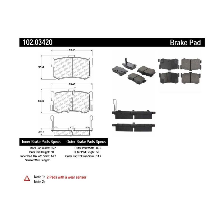 CENTRIC PARTS 102.03420 C-Tek Semi-Metallic Brake Pads with Shims