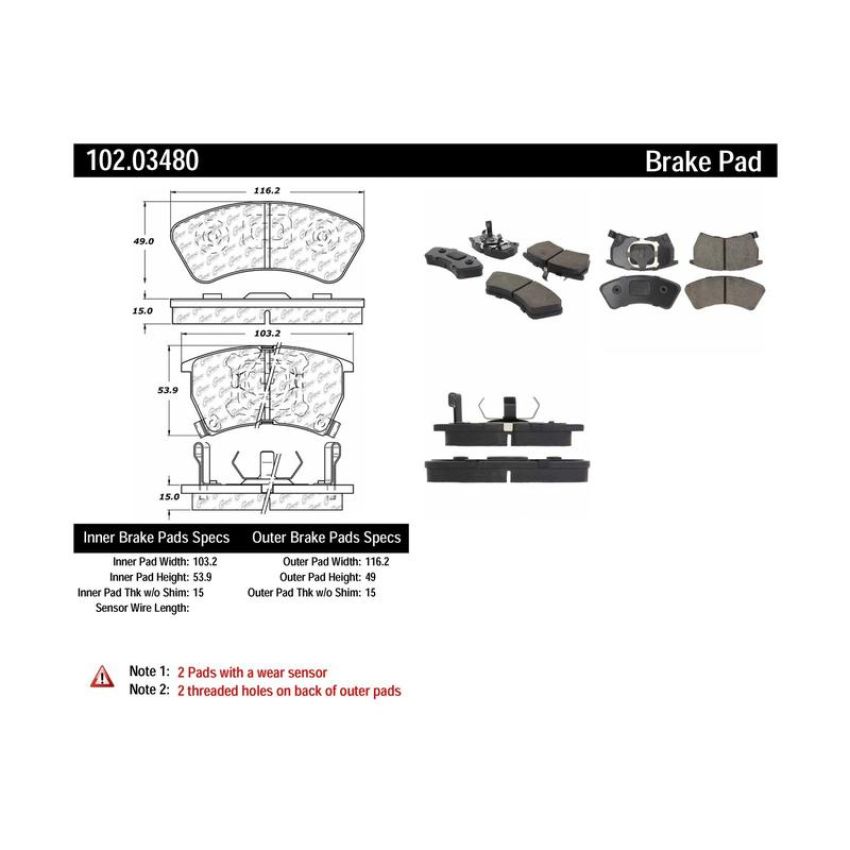 CENTRIC PARTS 102.03480 C-Tek Semi-Metallic Brake Pads with Shims