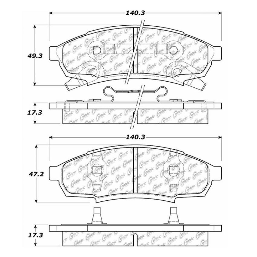 CENTRIC PARTS 102.03760 C-Tek Semi-Metallic Brake Pads with Shims