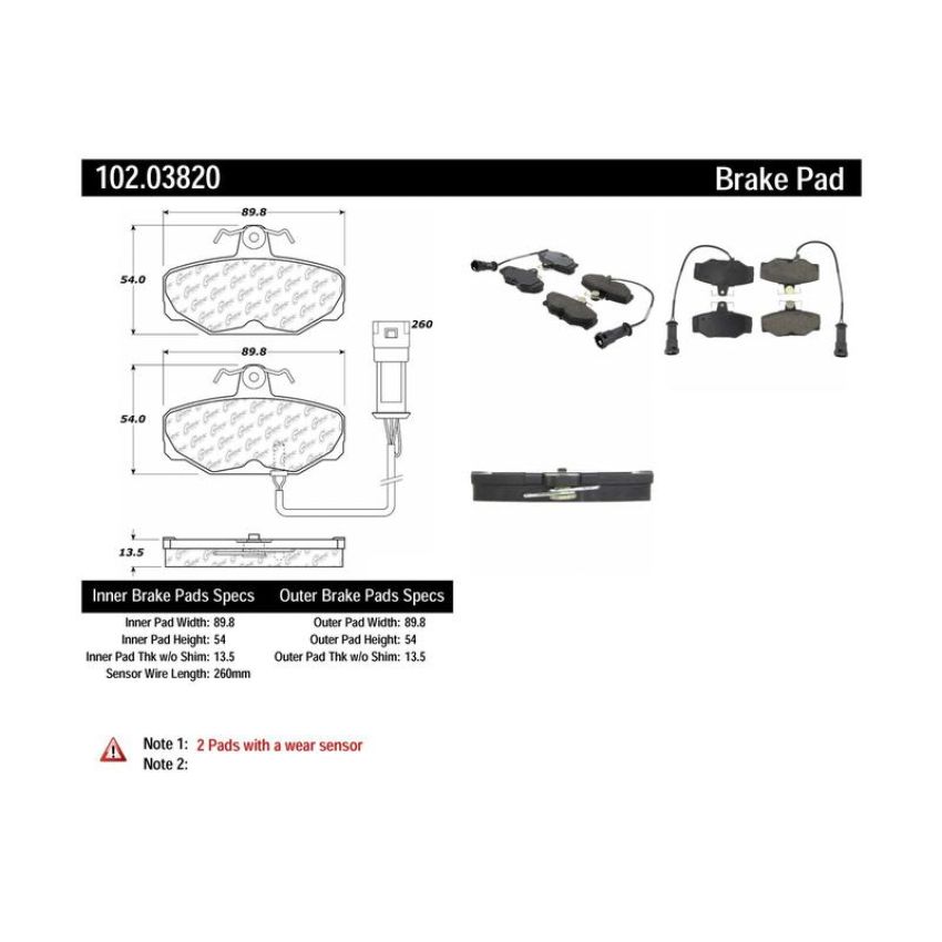 CENTRIC PARTS 102.03820 C-Tek Semi-Metallic Brake Pads with Shims