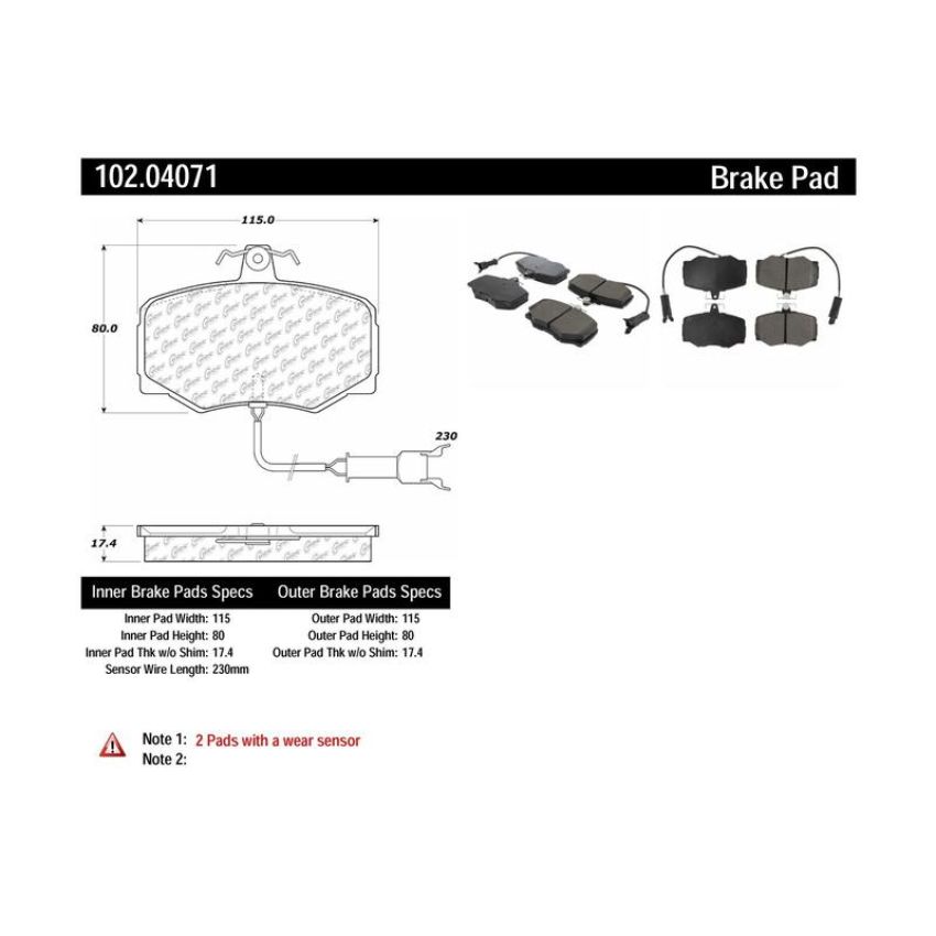 CENTRIC PARTS 102.04071 C-Tek Semi-Metallic Brake Pads with Shims