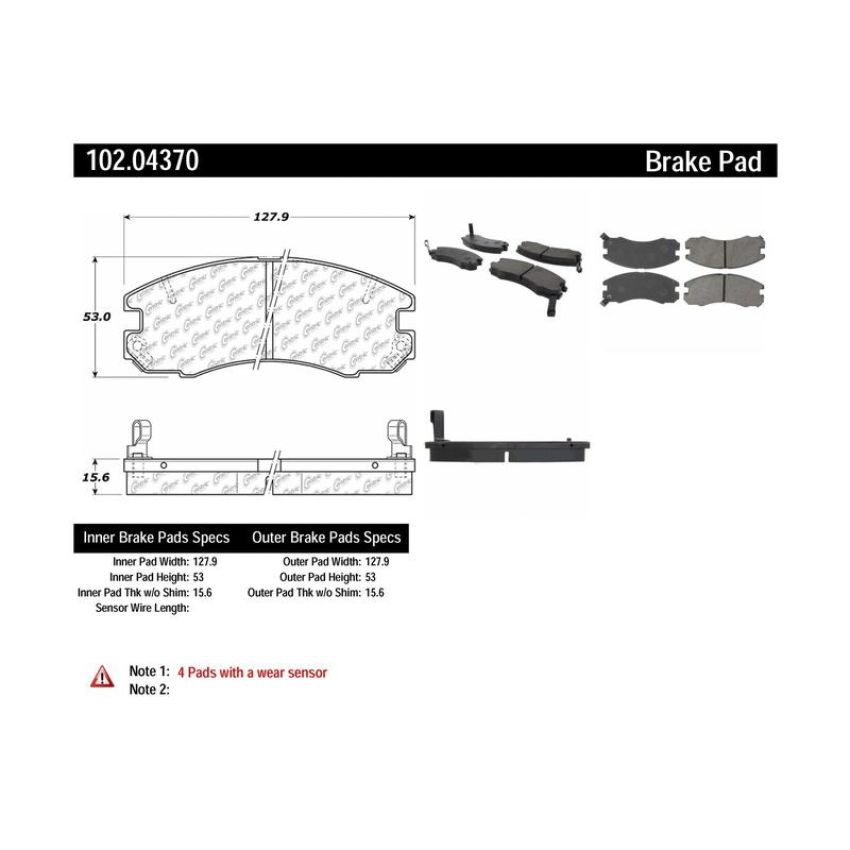 CENTRIC PARTS 102.04370 C-Tek Semi-Metallic Brake Pads with Shims