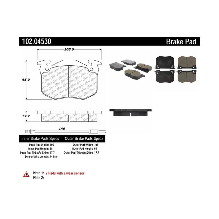 CENTRIC PARTS 102.04530 C-Tek Semi-Metallic Brake Pads with Shims