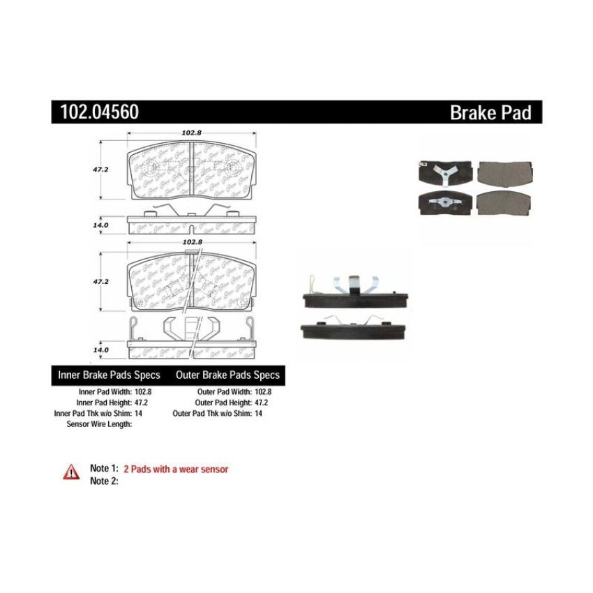 CENTRIC PARTS 102.04560 C-Tek Semi-Metallic Brake Pads with Shims