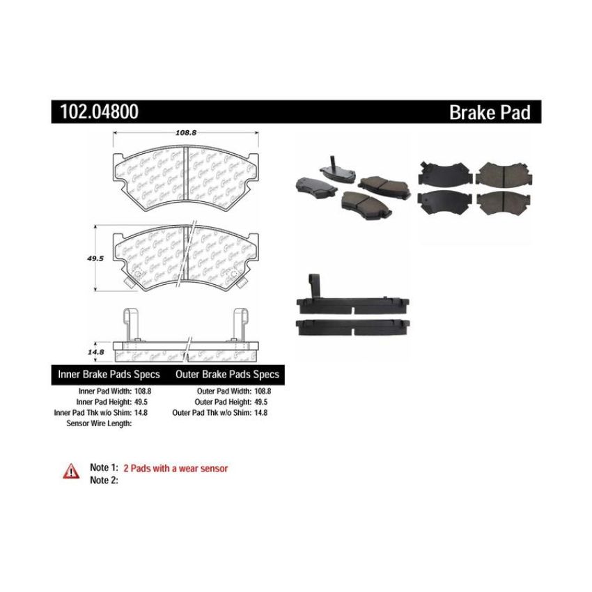 CENTRIC PARTS 102.04800 C-Tek Semi-Metallic Brake Pads with Shims