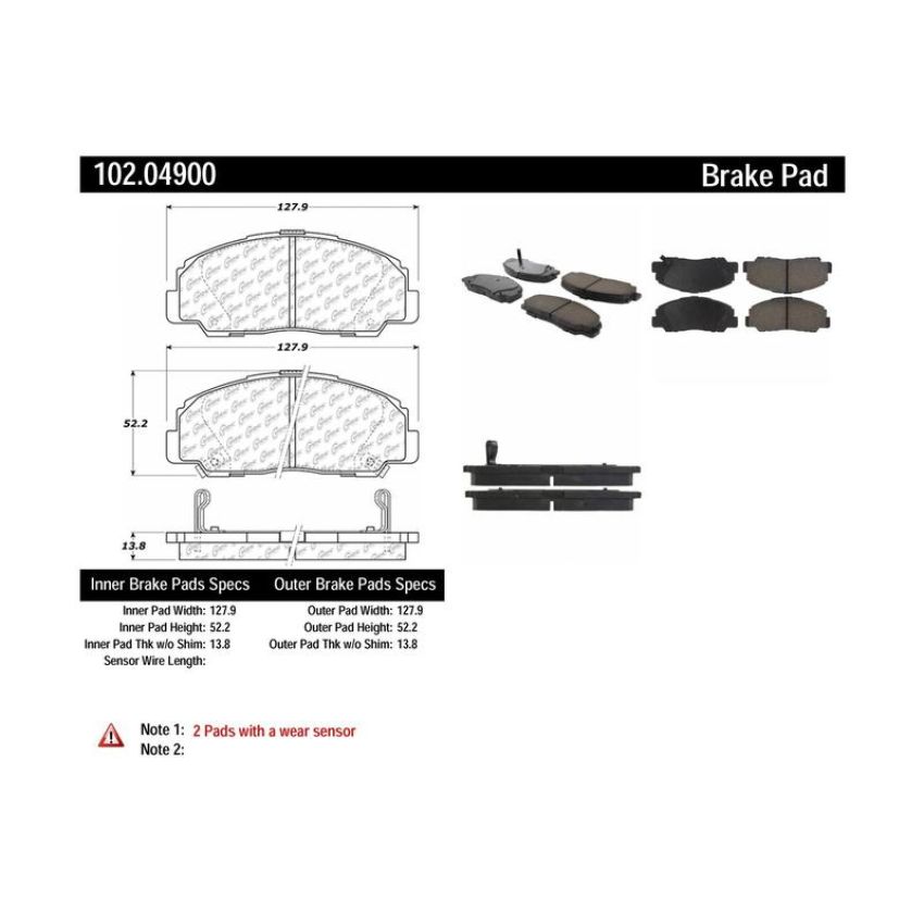 CENTRIC PARTS 102.04900 C-Tek Semi-Metallic Brake Pads with Shims