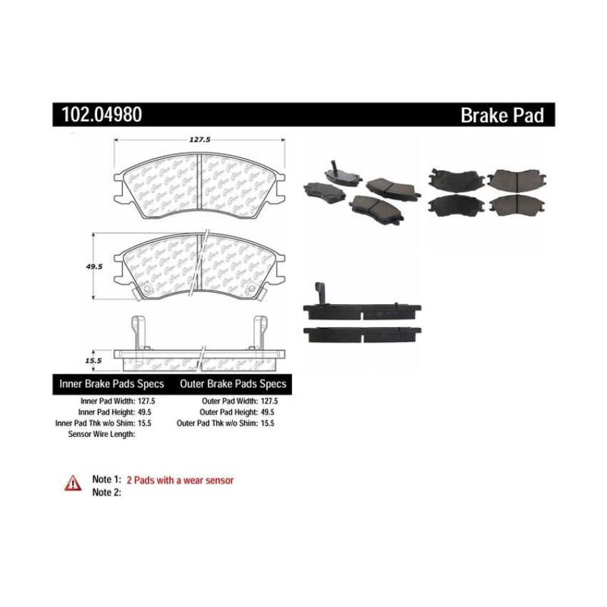 CENTRIC PARTS 102.04980 C-Tek Semi-Metallic Brake Pads with Shims