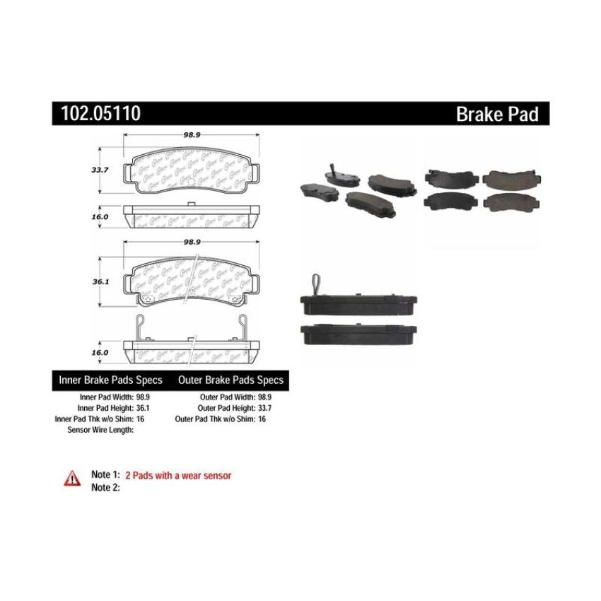 CENTRIC PARTS 102.05110 C-Tek Semi-Metallic Brake Pads with Shims