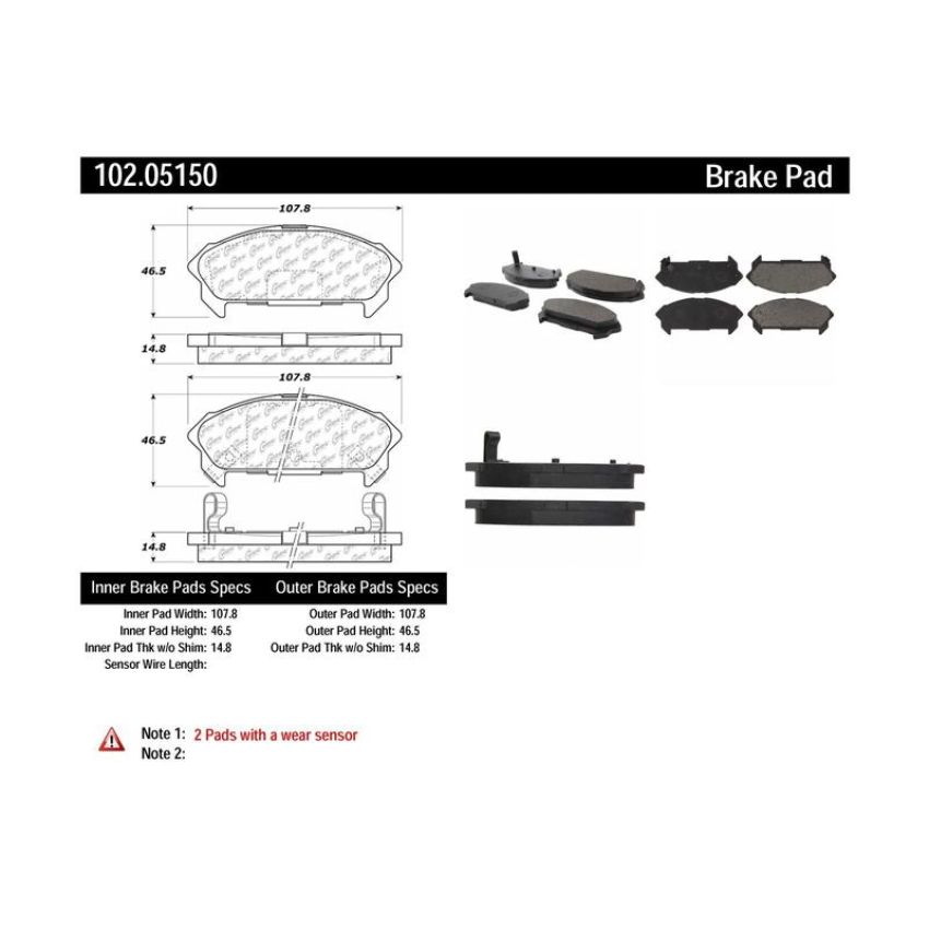 CENTRIC PARTS 102.05150 C-Tek Semi-Metallic Brake Pads with Shims