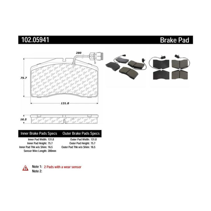 CENTRIC PARTS 102.05941 C-Tek Semi-Metallic Brake Pads with Shims