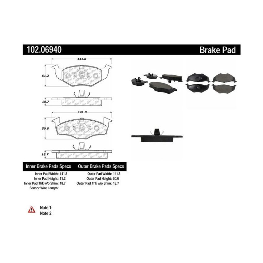 CENTRIC PARTS 102.06940 C-Tek Semi-Metallic Brake Pads with Shims